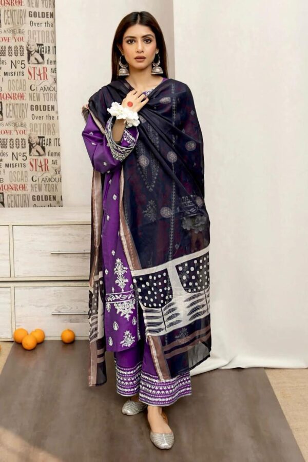 ASLING Pure Lawn Embroidered 3 Piece Suit with Diamond Print Dupatta - Image 28