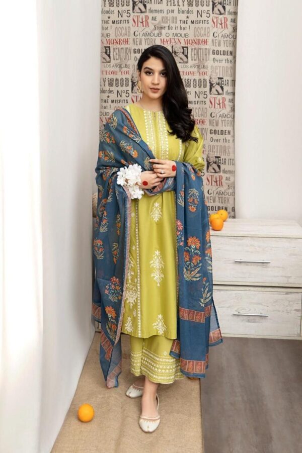 ASLING Pure Lawn Embroidered 3 Piece Suit with Diamond Print Dupatta - Image 2