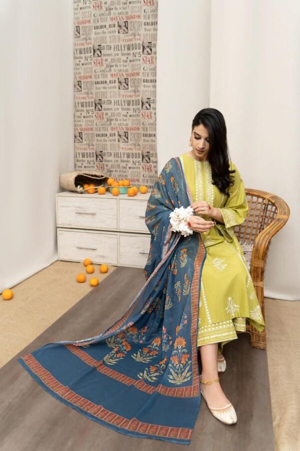 ASLING Pure Lawn Embroidered 3 Piece Suit with Diamond Print Dupatta - Image 3