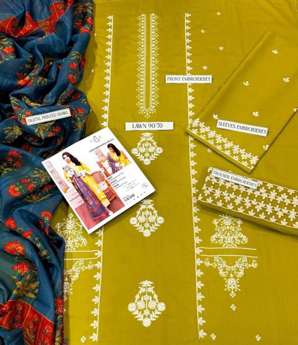 ASLING Pure Lawn Embroidered 3 Piece Suit with Diamond Print Dupatta - Image 4