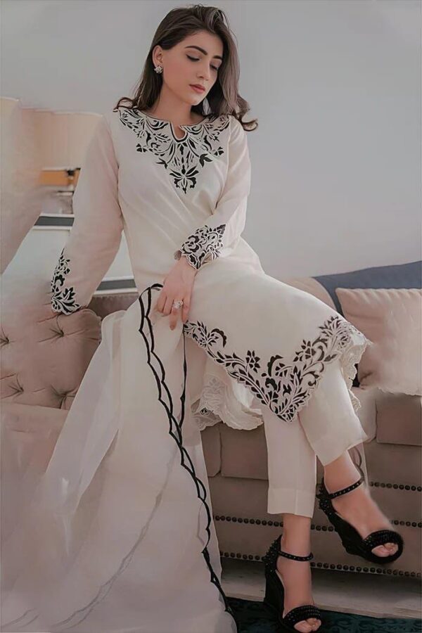 ASLING Pure Lawn Embroidered 3 Piece Suit with Diamond Print Dupatta - Image 6