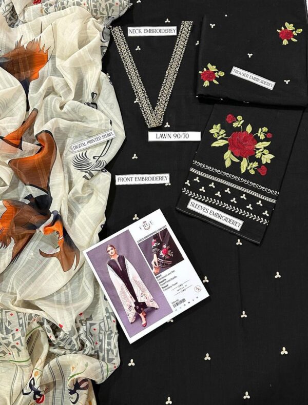 ASLING Pure Lawn Embroidered 3 Piece Suit with Diamond Print Dupatta - Image 11