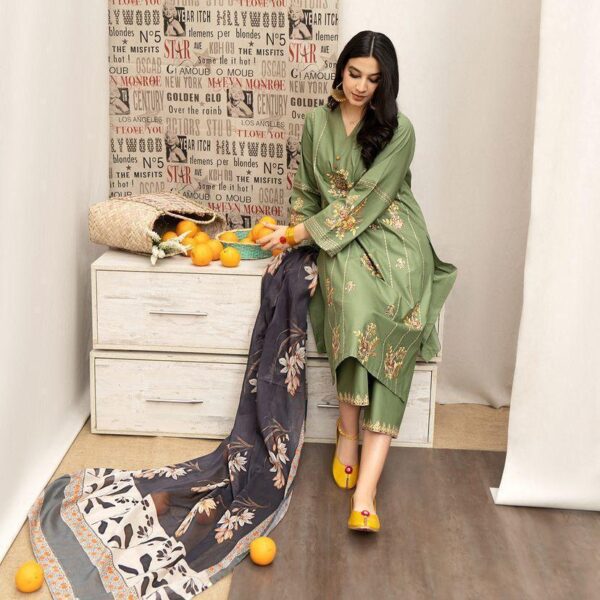 ASLING Pure Lawn Embroidered 3 Piece Suit with Diamond Print Dupatta - Image 12