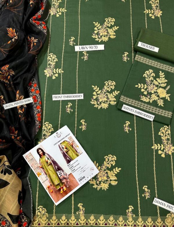 ASLING Pure Lawn Embroidered 3 Piece Suit with Diamond Print Dupatta - Image 13