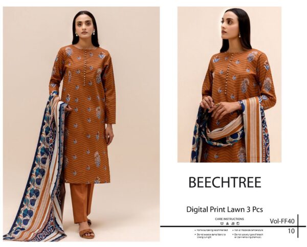 BEECHTREE Digital Printed 3 Piece Airjet Lawn Suit with Voil Dupatta - Image 2