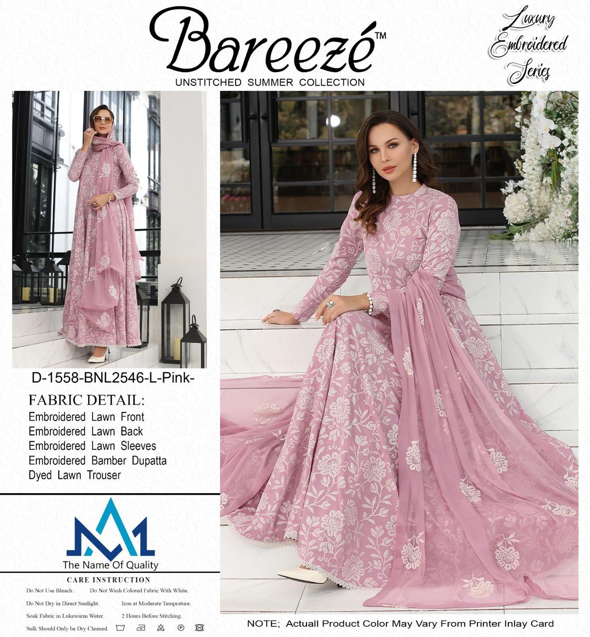BREEZE Embroidered Lawn 3PC Suit with Bamber Chiffon Heavy Dupatta