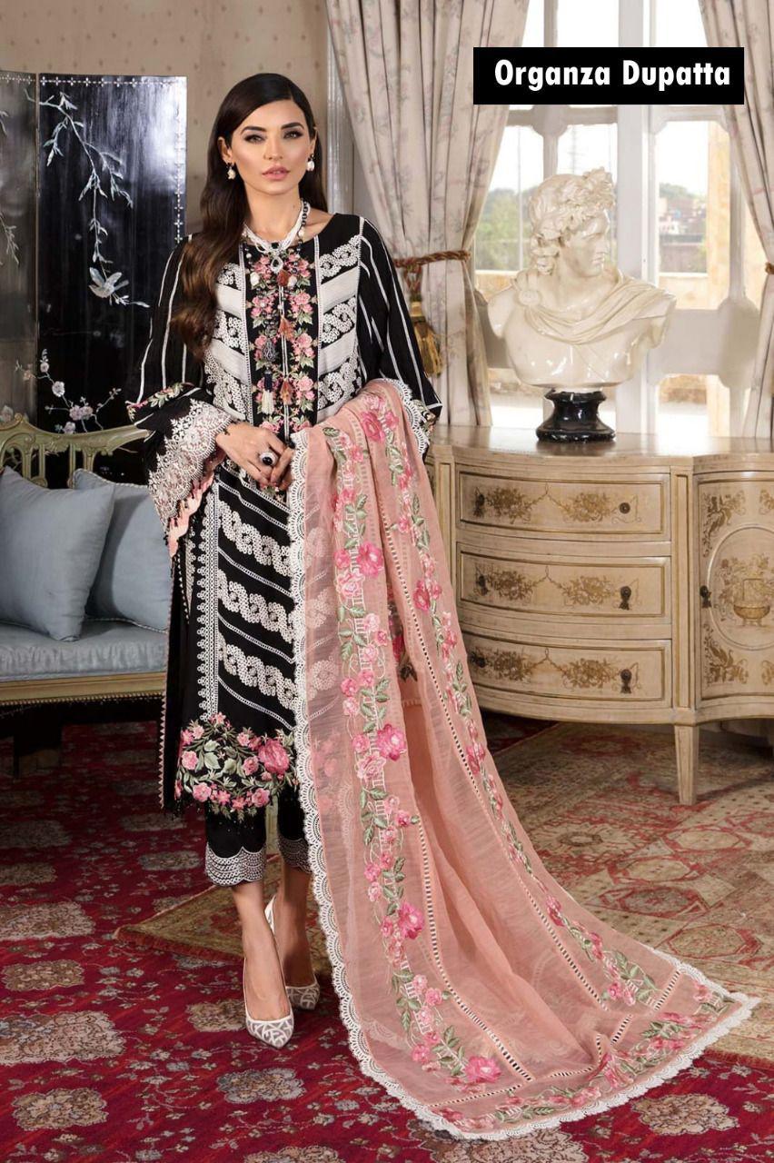 Crimson Luxury Lawn Suit with Embroidered Organza Dupatta