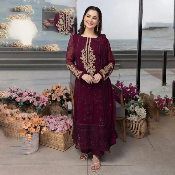 Azure Chiffon Embroidered Suit